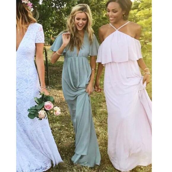 Show me your mumu faye flutter maxi dress Deep V open back sage crisp size small - Picture 12 of 12